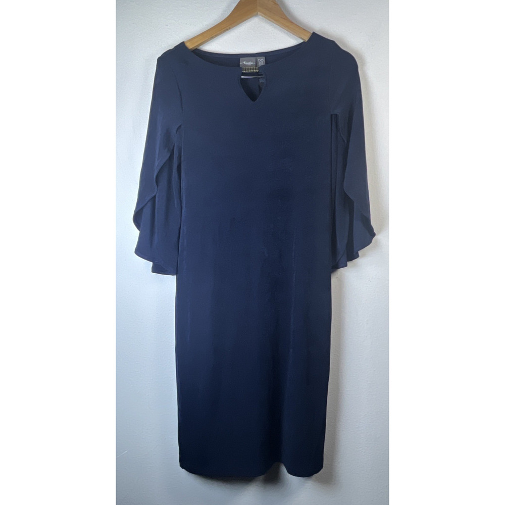 Chico’s size 00 2 XS chicos Zenergy dress knee Knit Traveler Navy open sleeves